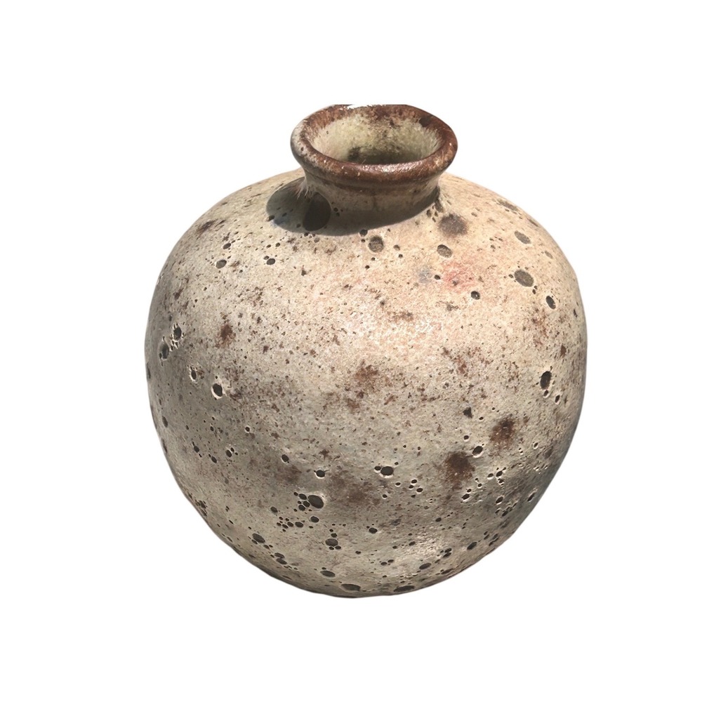 Studio Pottery Crater Glaze Bud Vase Signed Artisan Volcanic Ceramic Tan Brown4" - Picture 3 of 9